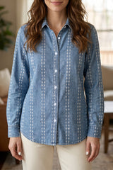 Floral Print Button-Down Denim Shirt