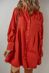 Pocketed Long Sleeve Shirt Dress