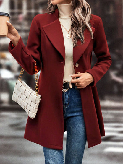 Women's Collared Neck Button Up Long Sleeve Coat