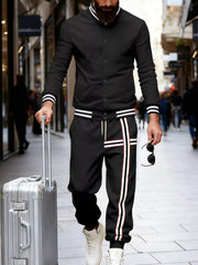 Men's Striped Long Sleeve Top and Pants Set