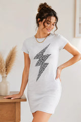 Double Take Leopard Lightning Graphic Tee Dress