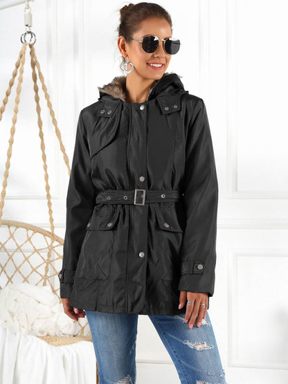 Women's Ivy Lane Full Size Hooded Jacket with Detachable Liner (Three-Way Wear)