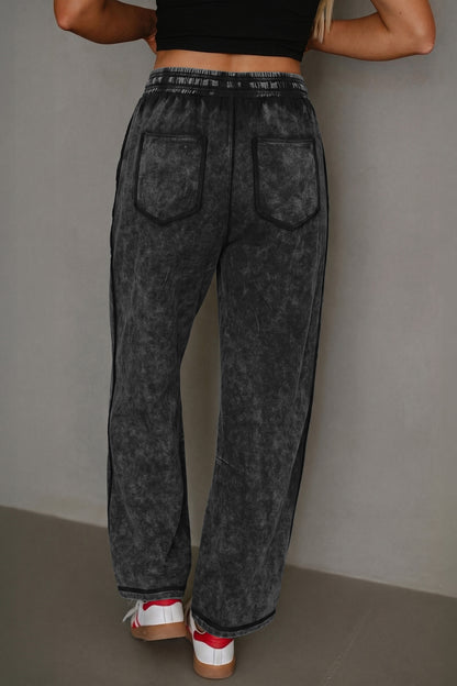 Mineral Wash Raw Seam Drawstring Barrel Pants