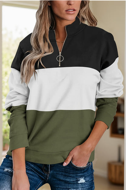 Color Block Quarter Zip Long Sleeve Sweatshirt