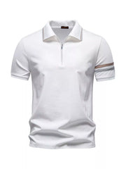 Men's Zippered Collar Polo with Striped