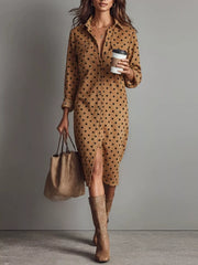 Caramel Polka Dot Midi Dress
