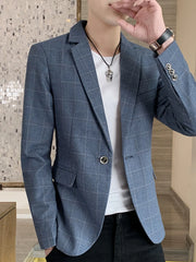 Men's Slim Fit Plaid Pattern Blazer