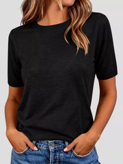 Classic Crew Neck Short Sleeve Knit Top