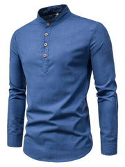 Men's Casual Mandarin Collar Button-Up Shirt