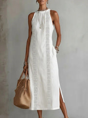 Sleeveless Hollow-Out Trimmed Midi Dress