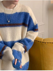 Men's Striped Fuzzy Knit Pullover Sweater