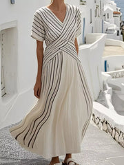 Striped Short Sleeve Wrap Maxi Dress