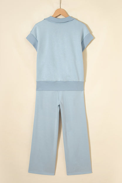 Half Zip Polo Tee Casual Pant Set