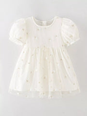 Children's Embroidered Floral Tulle Dress with Lace Detail