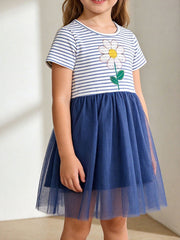 Children's Striped Flower Tulle Dress