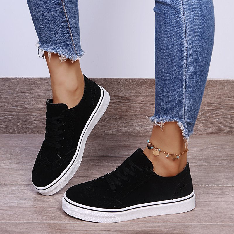 Women's Lace-Up Suedette Flat Sneakers