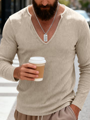 Men's Casual Ribbed Long Sleeve T-Shirt