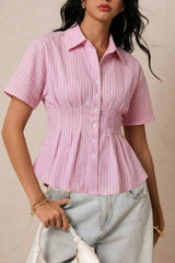 Striped Peplum Button Up Shirt