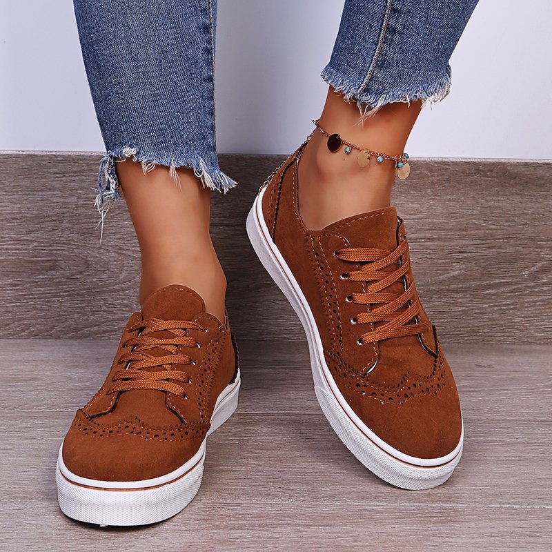 Women's Lace-Up Suedette Flat Sneakers