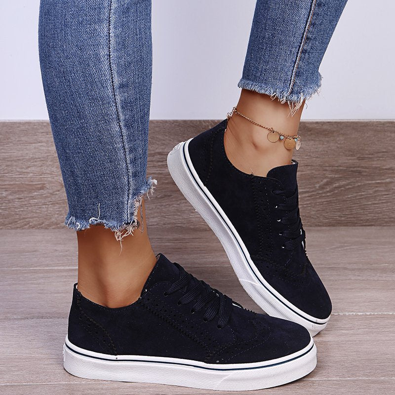 Women's Lace-Up Suedette Flat Sneakers