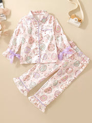 Children's Egg Print Pajama Set with Bow Accents