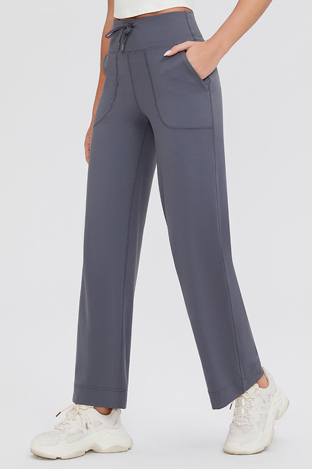 Drawstring High Waist Pants with Pockets