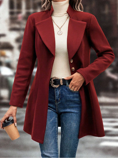 Women's Collared Neck Button Up Long Sleeve Coat