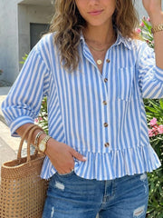 Viscose Striped Ruffle Hem Shirt