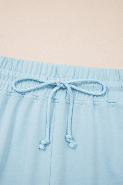 Ribbed Trim Top and Drawstring Loose Pants Set