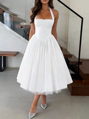 Halter Neck A-Line Midi Dress