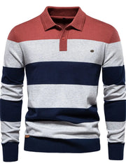 Men's Striped Long Sleeve Knit Polo