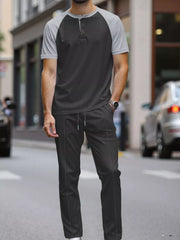 Men's Casual Two-Tone Raglan Sleeve Tee and Pants Set