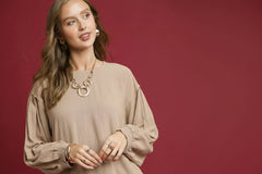 Linen Cotton Blend Scallop Hem Blouse