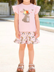 Children's Bunny Ruffle Sleeve Tank and Shorts Set