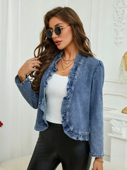 Plus Size Open Front Denim Jacket