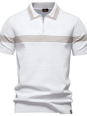 Men's Classic Striped Zip Collar Polo Shirt