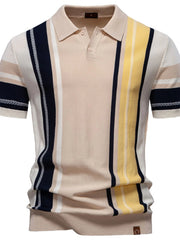 Men's Contrast Striped Knit Polo Shirt
