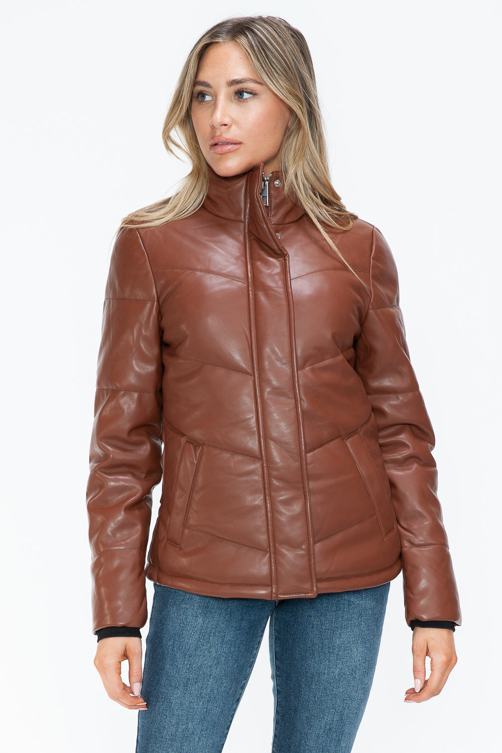 Women's Pocketed Zip Up Turtleneck Puffer Jacket