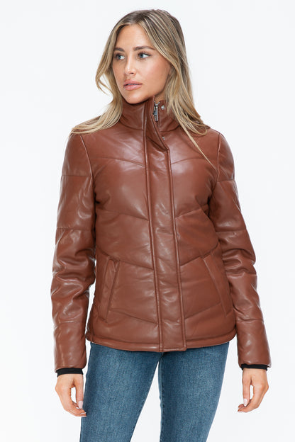 Women's Pocketed Zip Up Turtleneck Puffer Jacket