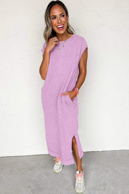 Mineral Wash Pocketed T-shirt Dress