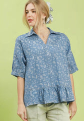 Umgee Paisley Print Chambray Top