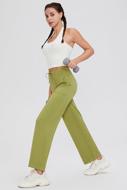 Drawstring High Waist Pants with Pockets