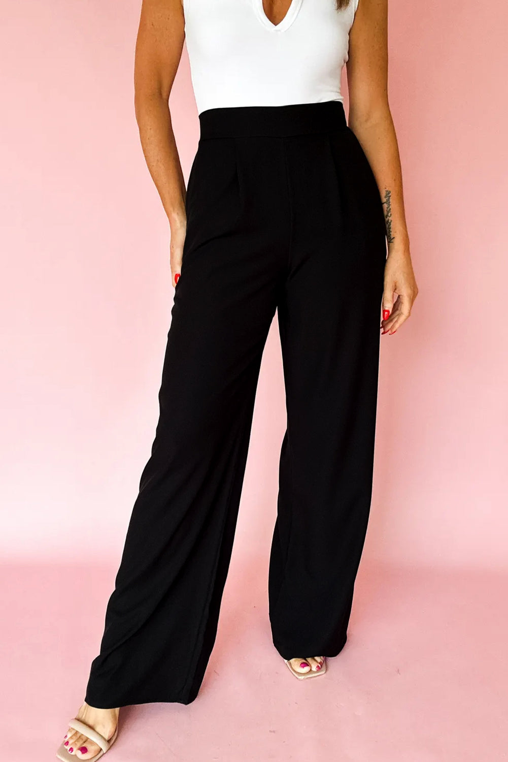 Pleated Detail Pull On Pants