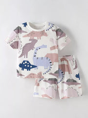 Children's Dinosaur Print Round Neck Top and Shorts Set