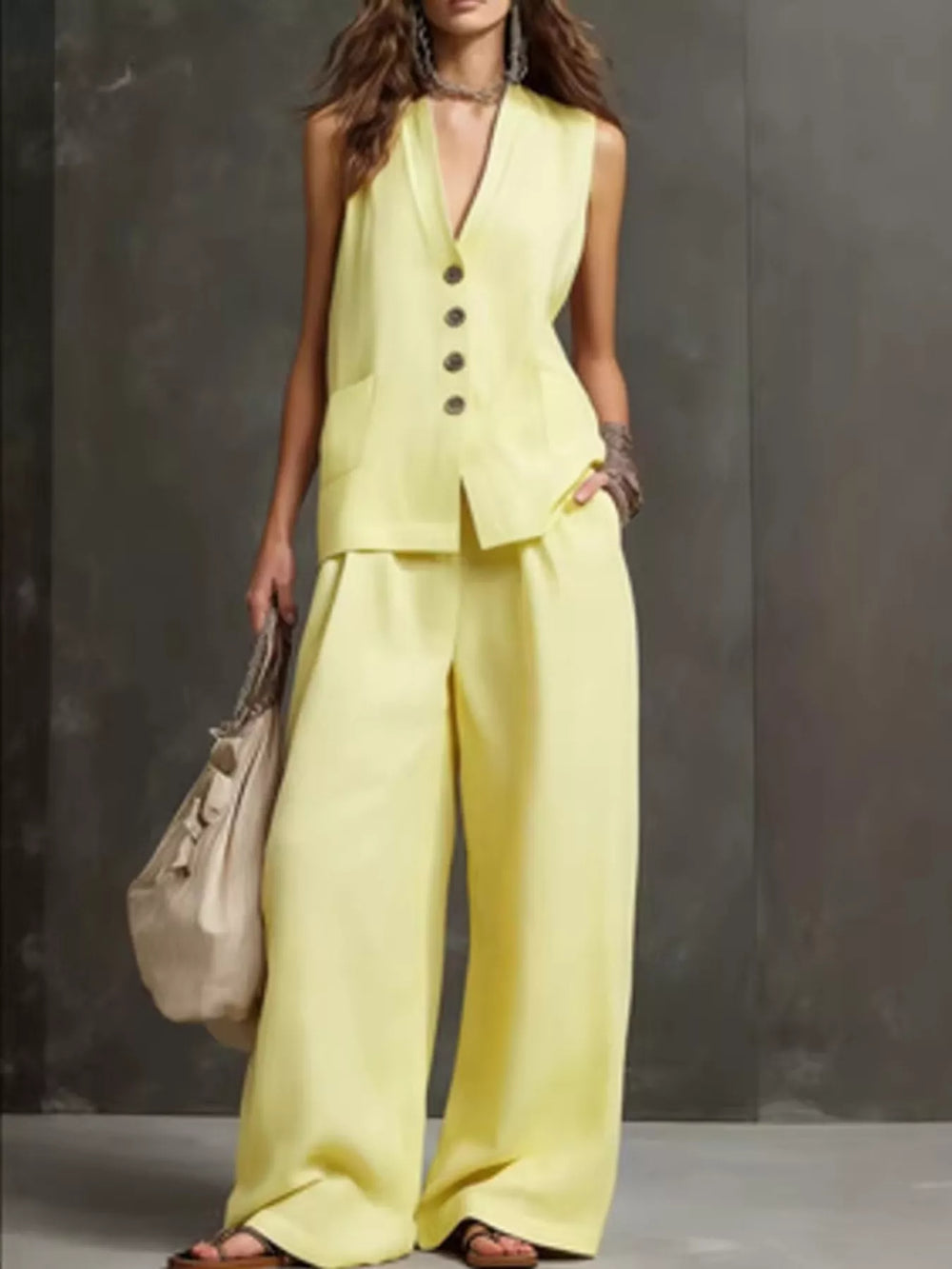 Sleeveless Vest and Wide-Leg Pants Set