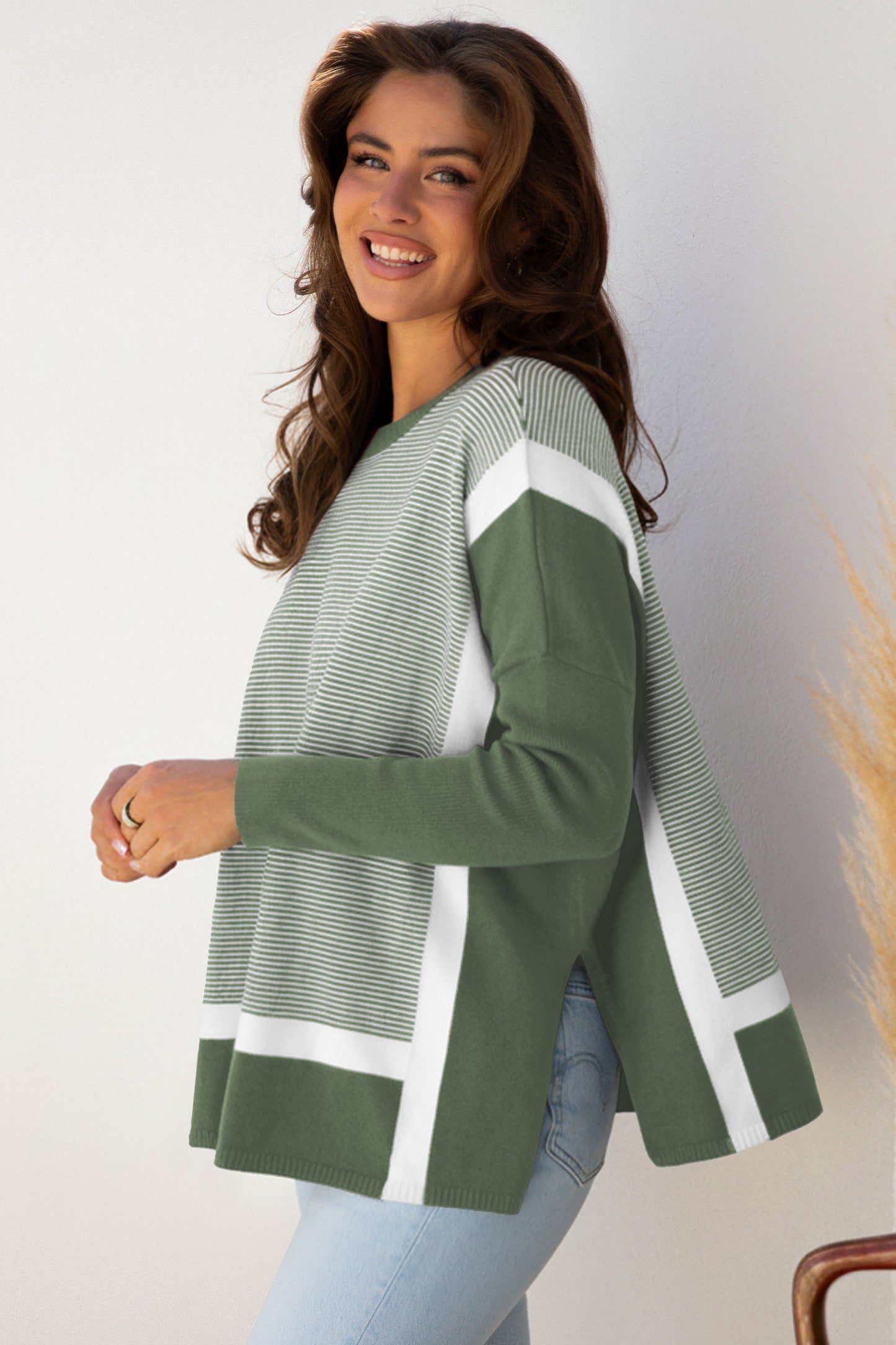 Striped Colorblock Dolman Tunic Sweater
