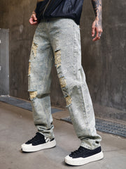 Men's Distressed Wide-Leg Jeans