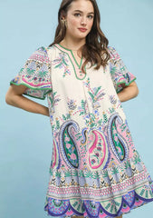 Umgee Paisley Flutter Sleeve Mini Dress