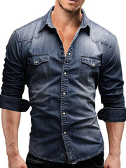 Men's Vintage Washed Button Up Denim Shirt