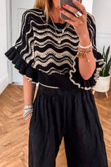 Wave Pattern Ruffle Sleeve Sweater